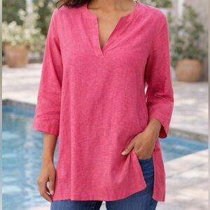 Lands' End Linen Blend Vibrant Hot Pink Tunic